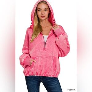 Zenana Acid Wash Fuchsia Hoodie